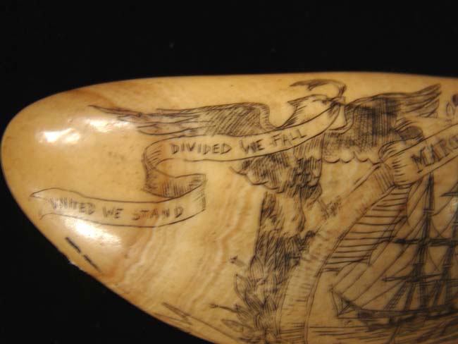 A fine late 19th or early 20th century scrimshawed whale's tooth with Civil War naval battle — image 5
